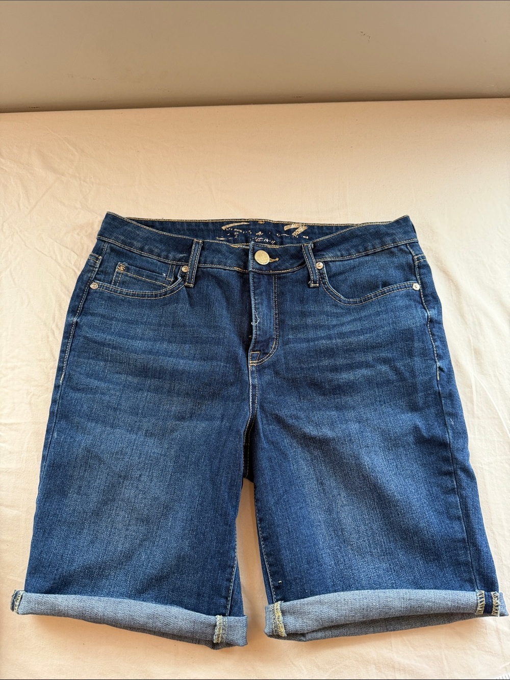 Seven7 Dark Blue Women's Boyfriend Denim Bermuda Shorts